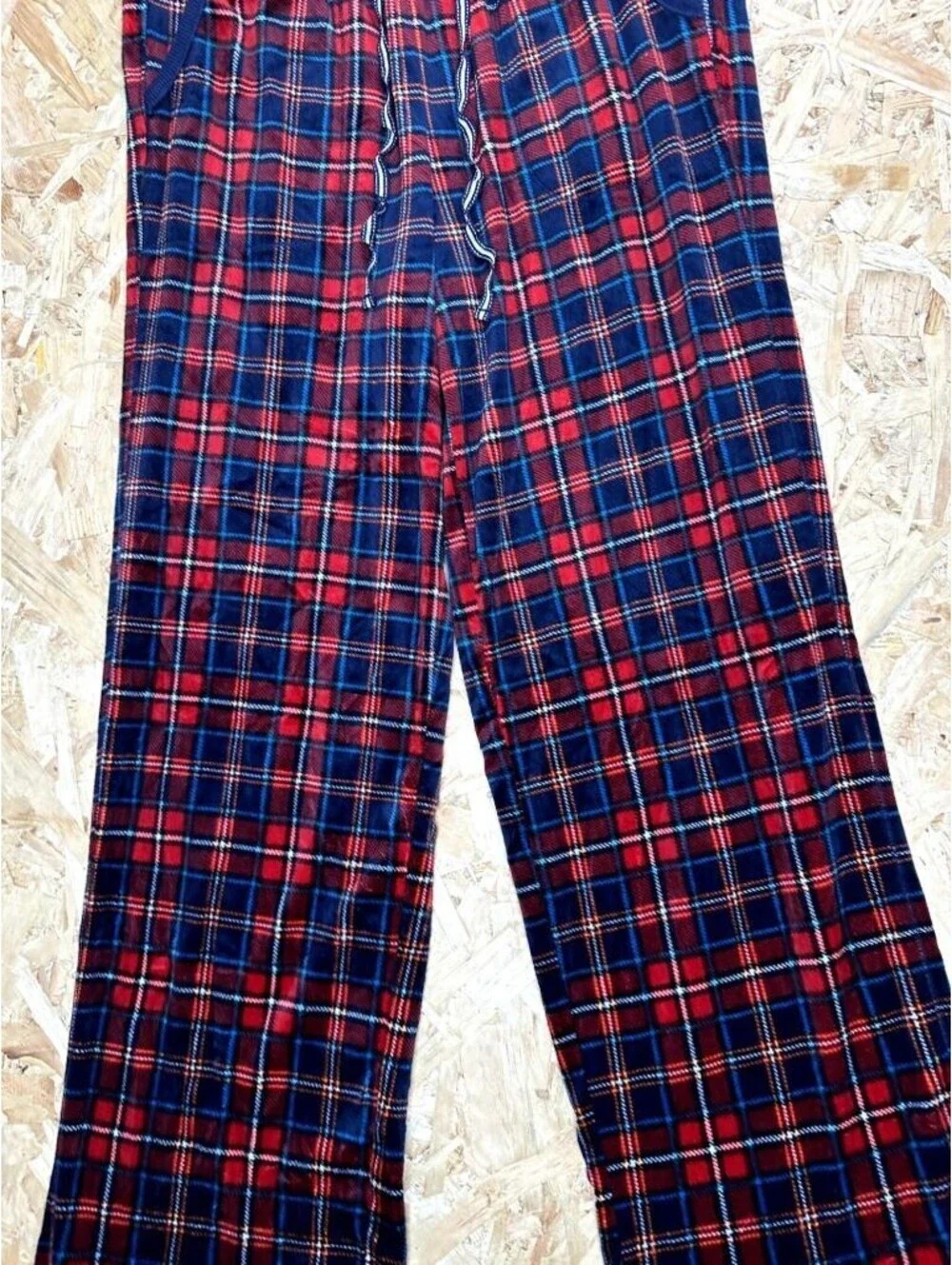 Nautica Pajama Pants Mens Small Red Blue Plaid Fleece Lounge Sleepwear